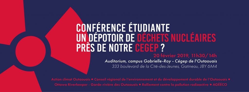 Affiche de la conférence étudiante "Un dépotoire de déchets nucléaires près de notre CEGEP?"